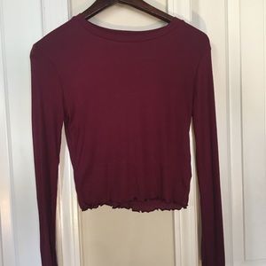 Burgundy high neck long sleeve crop top